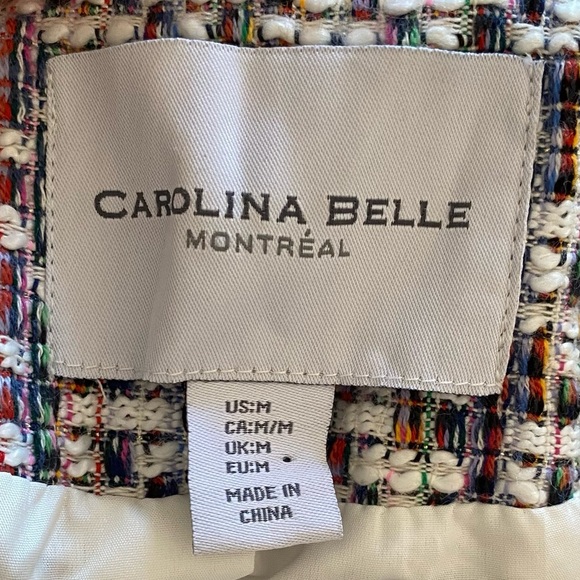 Carolina Belle Tweed Jacket Women Size Medium Cropped Blazer Multi Zip Up Fringe - Picture 6 of 10